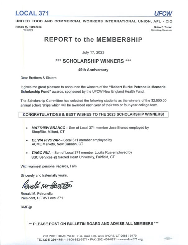 2023 Robert Burke Petronella Memorial Scholarship Winners notice